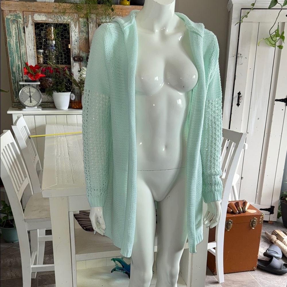 Mint Green Open Knit Cardigan